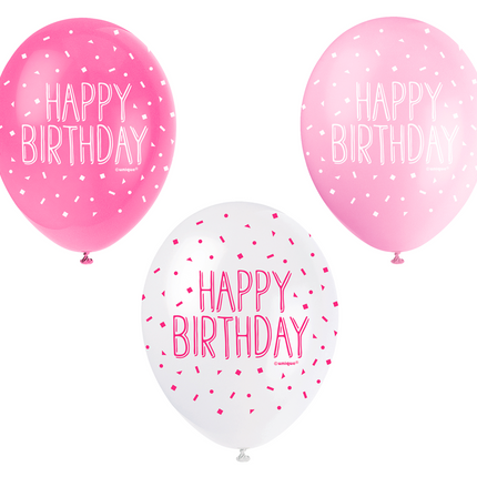 Globos Feliz Cumpleaños Confetti Rosa 30cm 5pcs