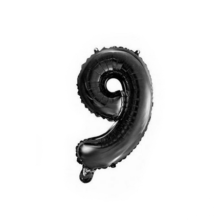 Globo Foil Figura 9 Negro 41cm con Pajita