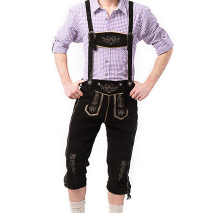 Lederhose Cuero Largo Negro y Tirantes