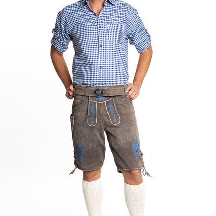 Lederhose Corto de Piel Sombra Azul y Cinturón