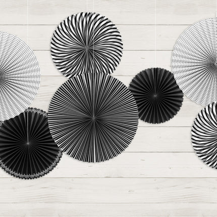 Abanicos de Papel Negro Blanco Set 25-40cm 5 piezas