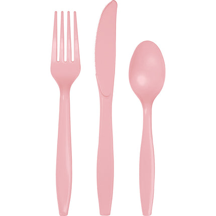 Cubiertos Plástico Rosa 24ud