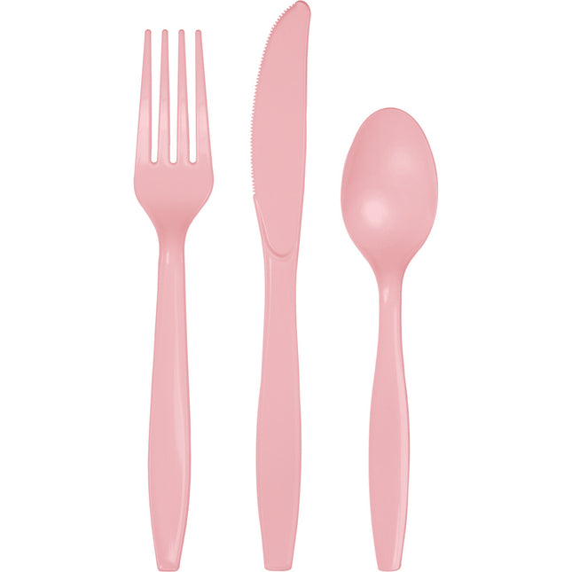 Cubiertos Plástico Rosa 24ud