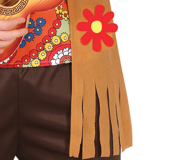 Disfraz Hippie 60S Color Hombre Con Chaleco Marrón