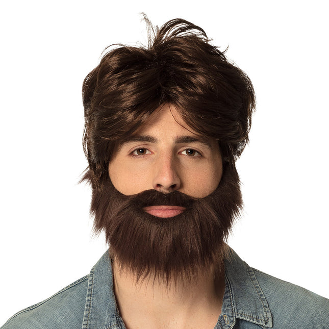 Peluca Pelo Corto y Barba Marrón