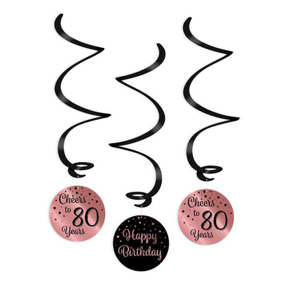 Colgante Decoración 80 Años Feliz Cumpleaños Negro Rosa 17cm 3pcs