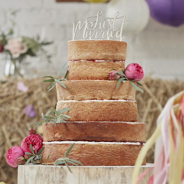 Adorno para tarta Just Married Madera 14cm