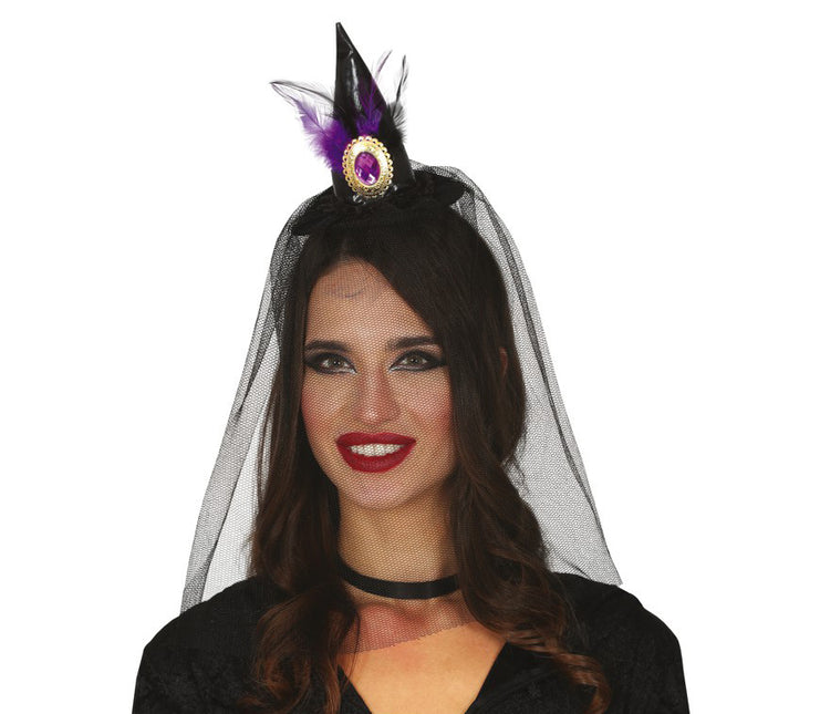 Tiara de Halloween Sombrero de Bruja Velo