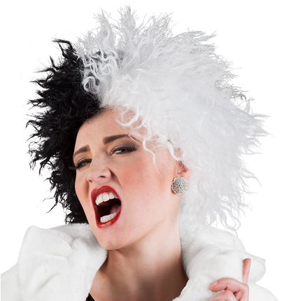 Peluca Cruella de Vil Negra Blanca