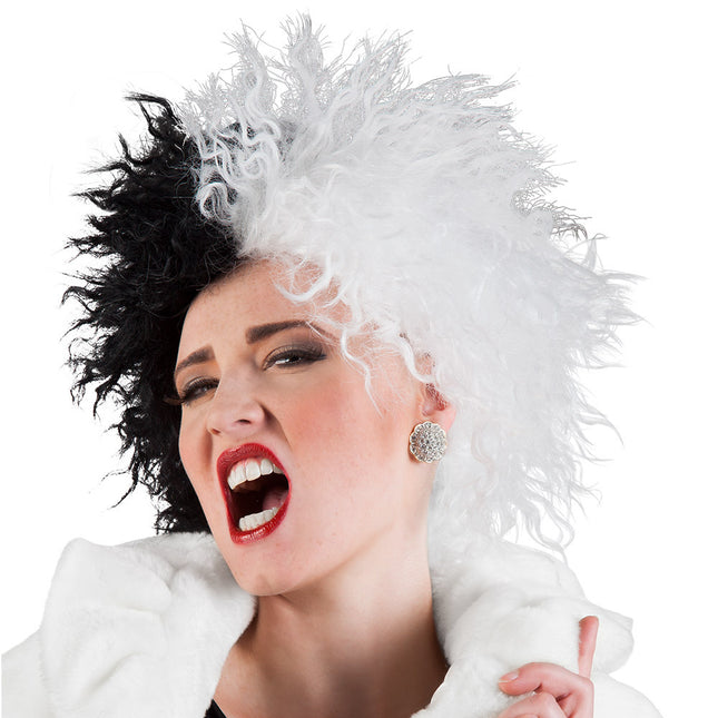Peluca Cruella de Vil Negra Blanca