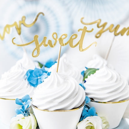 Cupcake Toppers Oro Dulce Amor Yum 13cm 6pcs