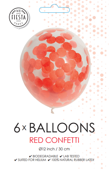Globos Confeti Rojo 30cm 6pcs
