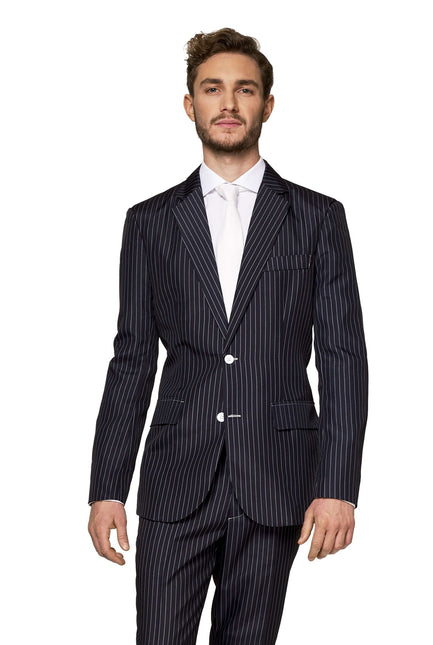 Traje negro de raya diplomática para hombre <tc>Suitmeister</tc>