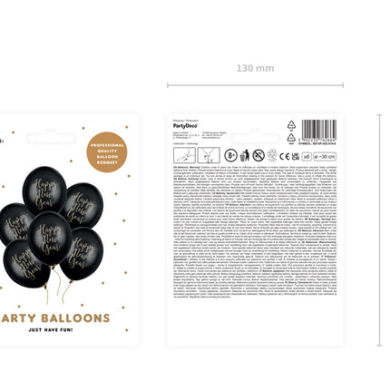 Globos Negros Feliz Año Nuevo 30cm 6pcs