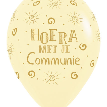 Globos Hurra Con Tu Comunión Amarillo Mate Pastel 30cm 25pcs
