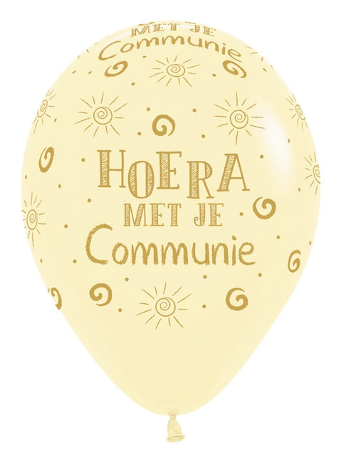 Globos Hurra Con Tu Comunión Amarillo Mate Pastel 30cm 25pcs