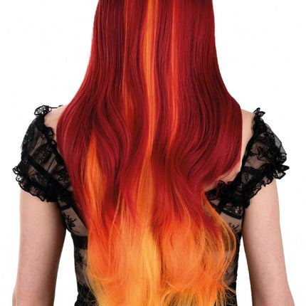Peluca Selena Larga Con Rizos Roja Y Naranja