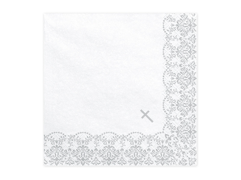 Servilletas Comunión Cruz Plata 33cm 20ud