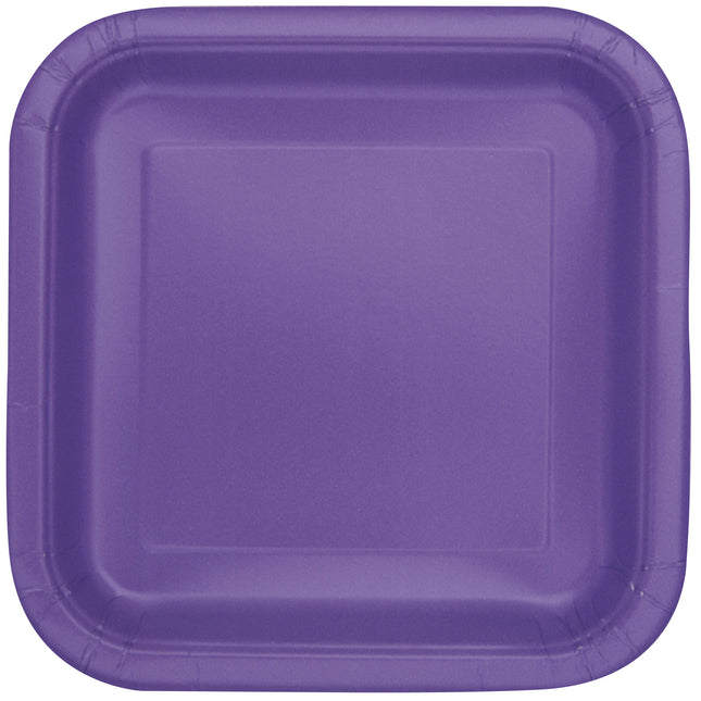 Platos Morados Neón Cuadrados 23cm 14pcs