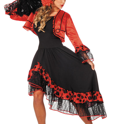 Traje Español Flamenco Rojo Negro
