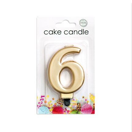 Vela 6 Años Oro Metálico 8cm