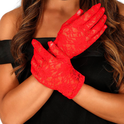 Guantes Rojos Encaje 22cm