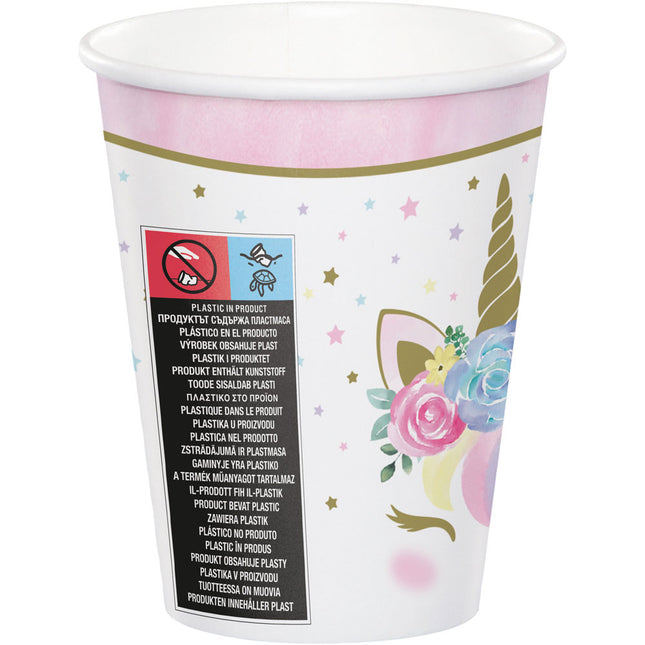 Vasos Unicornio Flores 256ml 8pcs