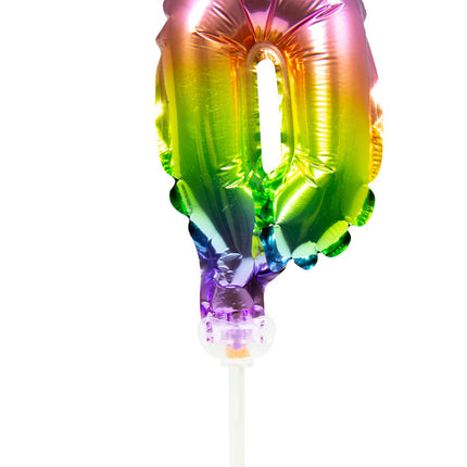 Globo Foil Figura 0 Arco Iris 13cm con Palo