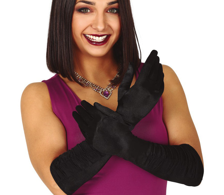 Guantes de Halloween Terciopelo Negro 45cm