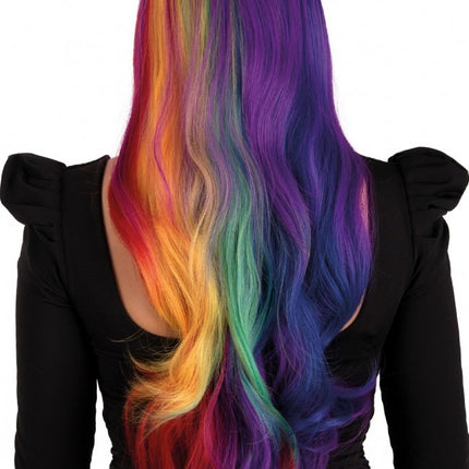 Peluca Selena Larga Con Rizos Arco Iris Dos Caras