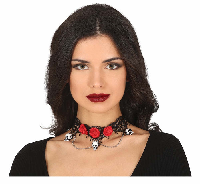Halloween Collar Cabeza de Muerte Rosas