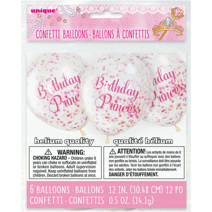 Globos Confeti Cumpleaños Princesa 30cm 6pcs