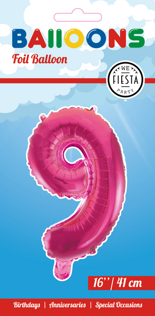 Globo Foil Figura 9 Rosa 41cm con pajita