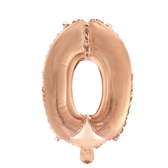 Globo Foil Figura 0 Oro Rosa 41cm con Pajita