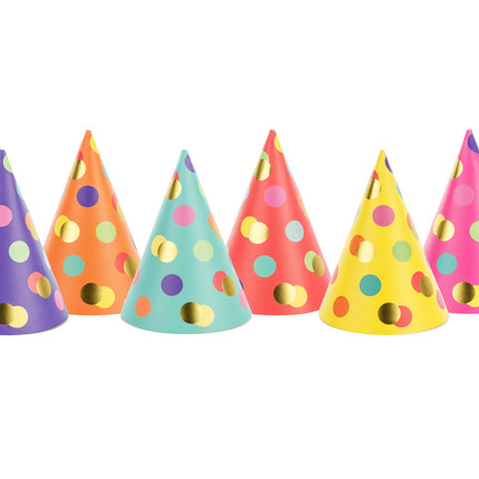 Sombreros de fiesta de colores Lunares XL 16cm 6pcs