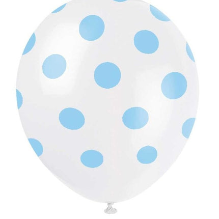 Globos Azul Claro Lunares Blancos 30cm 6pcs