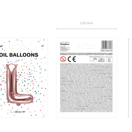 Globo Letra L Oro Rosa Vacío 35cm