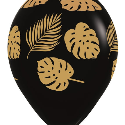 Globos Hojas Negro Oro Impreso 30cm 25pcs