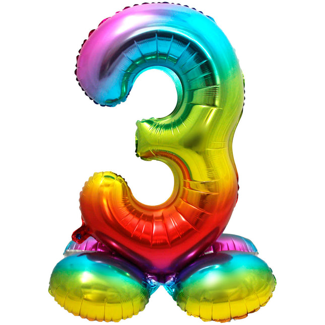 Globo de foil Figura 3 Arco Iris con soporte 72cm