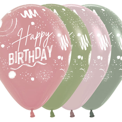 Globos Feliz Cumpleaños Diseño Pincel Mix 30cm 25pcs