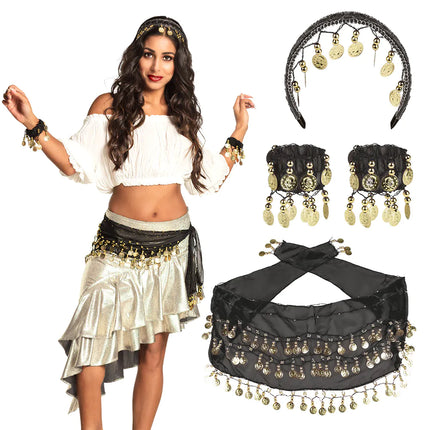 Juego de accesorios Bailarina del Vientre Negra 4 piezas