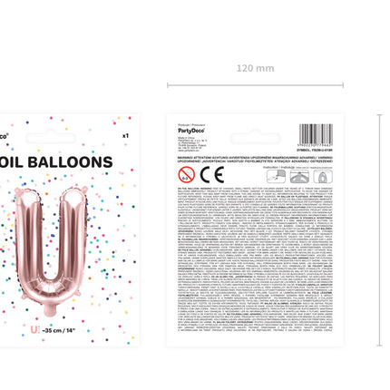 Globo Letra U Oro Rosa Vacío 35cm