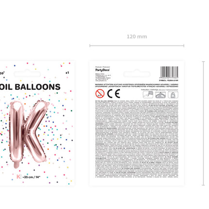 Globo Letra K Oro Rosa Vacío 35cm