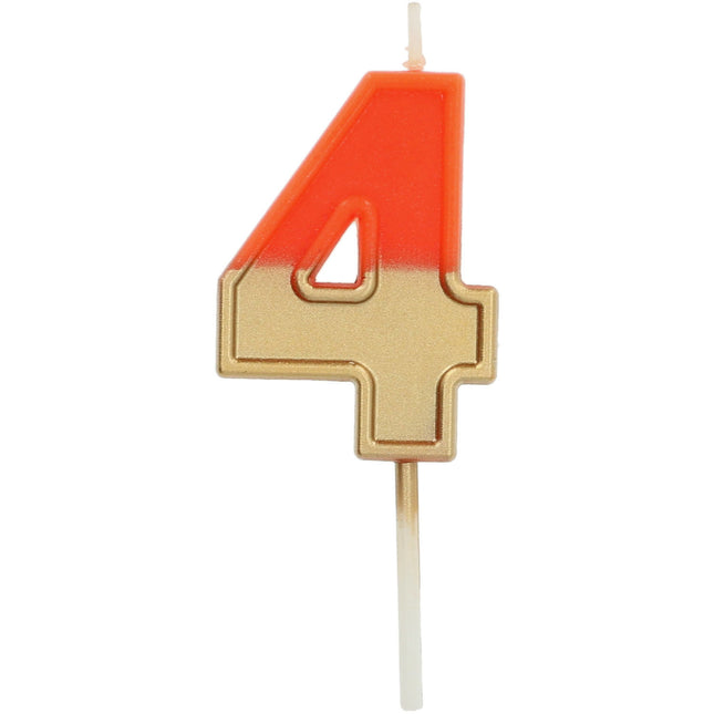 Vela 4 Años Retro Naranja 5cm