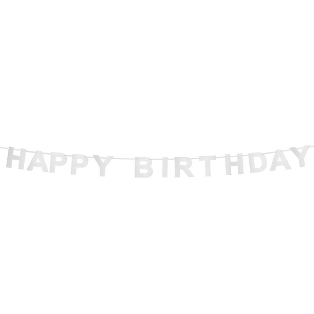 Guirnalda plateada de letras de Feliz Cumpleaños 2,25 m