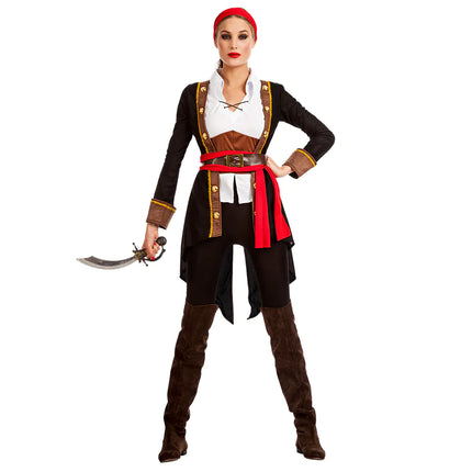Disfraz de Pirata Negro Rojo Mujer