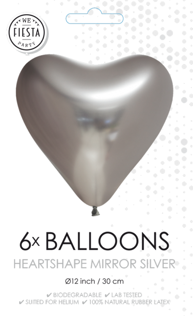 Globos Corazón Plata 30cm 6pcs