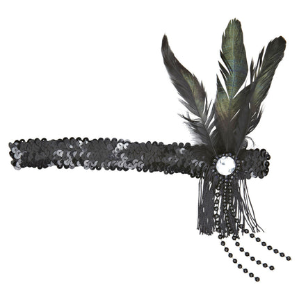 Diadema Negra Lentejuelas Con Plumas