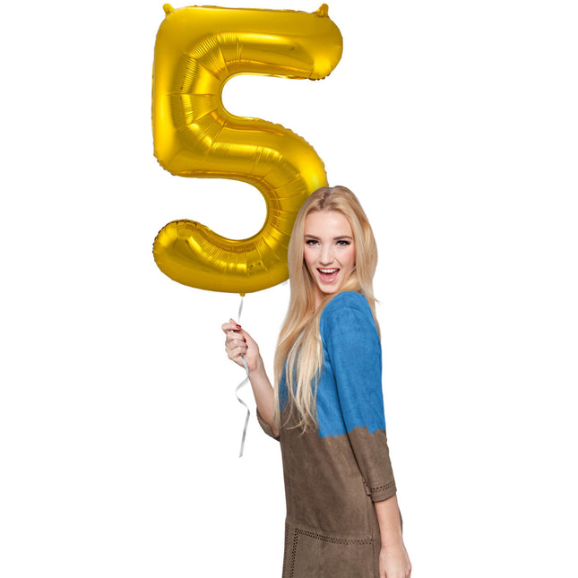 Globo Foil Figura 5 Oro Metalizado XL 86cm vacío