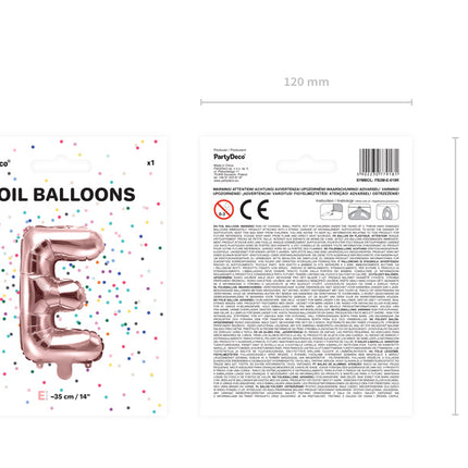 Globo Letra E Oro Rosa Vacío 35cm